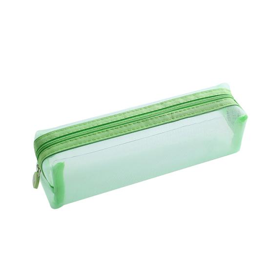 Solid Color Zipper Transparent Mesh Pencil Case Pen Storage Bag Student Gift