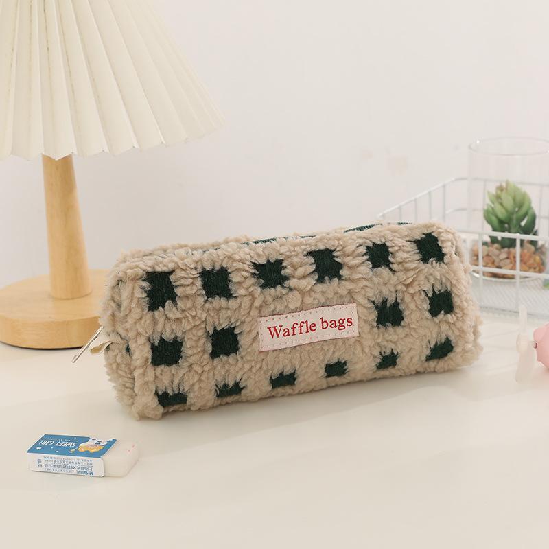 Waffle Lamb Plush Pen Bag Japanese INS Style Pencil Pouch Small Student Stationery Storage Bag School Supplies
