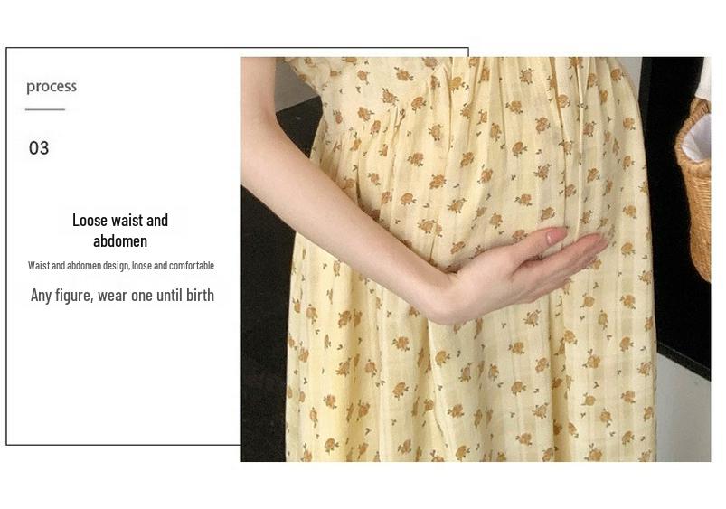 2026 Summer Floral Korean Style Mid-Length Loose Maternity Dress
