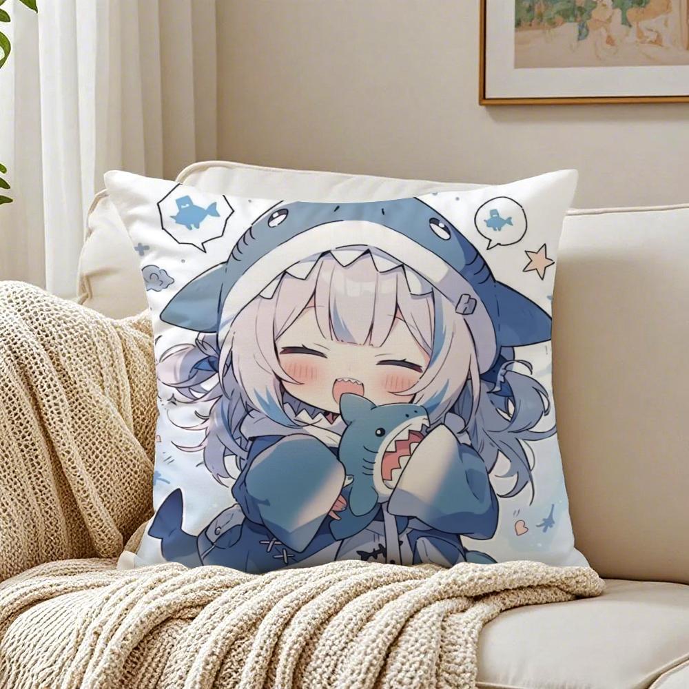 Cute Japanese Anime Hololive GGawr Gura Cushion Cover Pillowcase Antidustmite living Room Sofa Decor Cushion Room