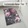 Floral Garden Theme Crystal Velvet Rug Personalized Custom Name Text Soft Floor Mat Home Decor