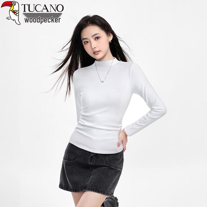 Woodpecker Women s Ribbed Semi-High Neck Long Sleeve T-Shirt L