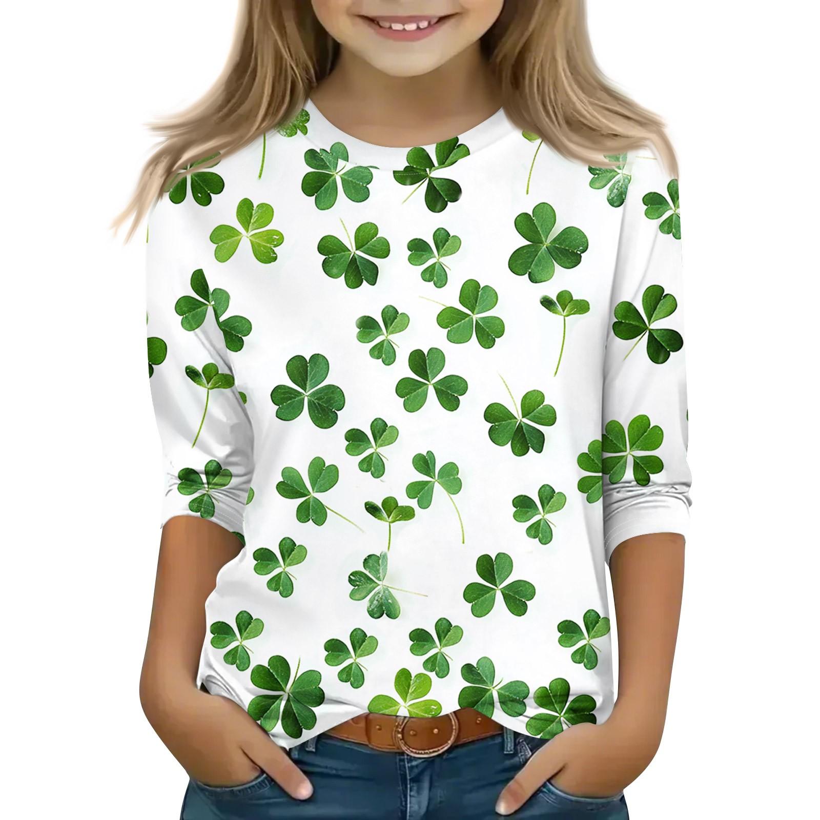 

Топы с принтом для девочек 5-16 лет с круглым вырезом и рукавами 3/4 Футболки Модные топы Наряды Футболки 160