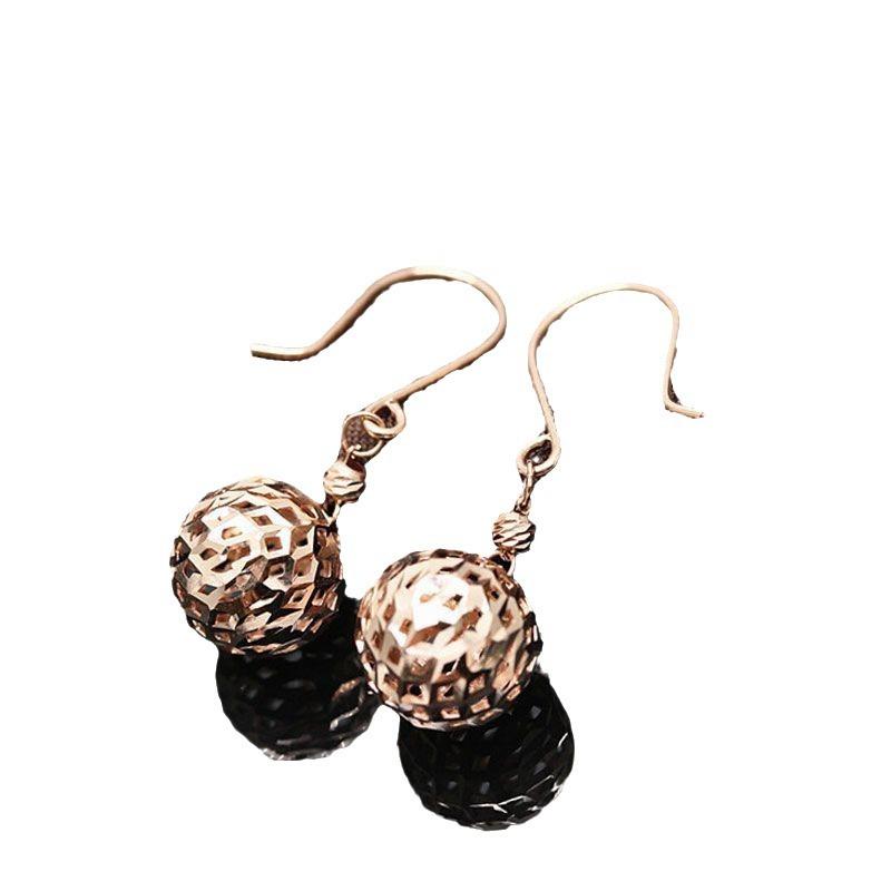 Exquisite Russian 585 Purple Gold Ball Earrings, Simple Trendy Temperament Cold Wind Plated Rose Gold Color Gold Ear Hook