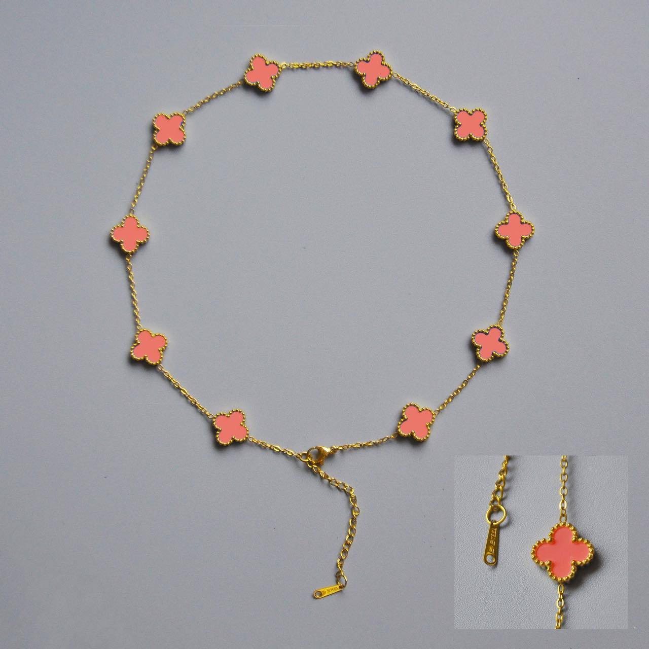 

Двустороннее ожерелье из клевера и рябчика с десятью цветами, гальванизированное золото 18 карат, ожерелье из клевера и десяти цветов розовый