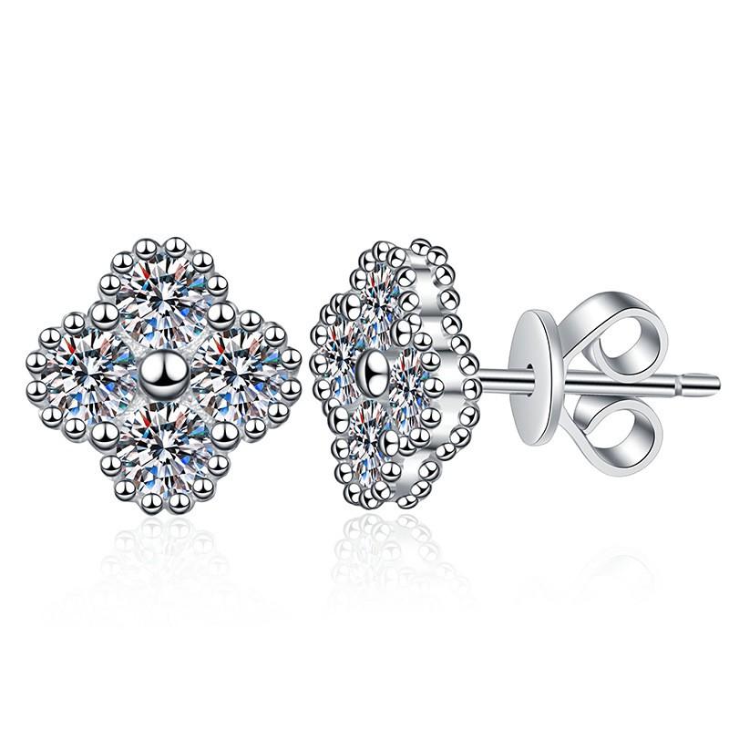Moissanite Clover Stud Earrings Women Sterling Lightweight Luxury Floral Jewelry 925 Sterling Silver