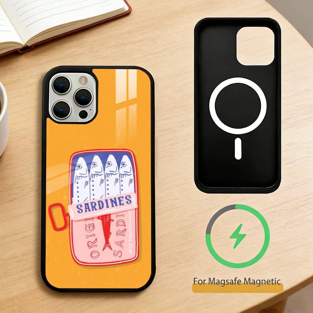Cute Sardines Fish Art  Phone Case For iPhone 14,16,15,13,17,12,Plus,Pro,Max Magnetic For Magsafe Frosted Cover