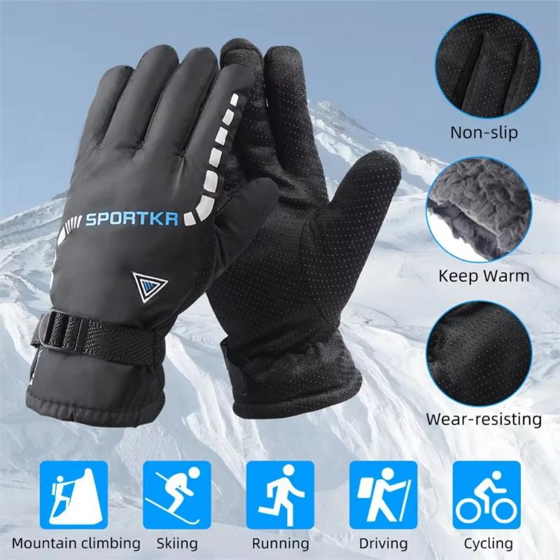 Winter Full Fingers Gloves for Men Women Warm Thicken Fleece Waterproof Windproof Non Slip for Skiing Outdoor Running