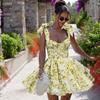 New Summer Sexy Dress Vacation Style Elegant Slim Fit Printed Tie-waist A-line Skirt for Women