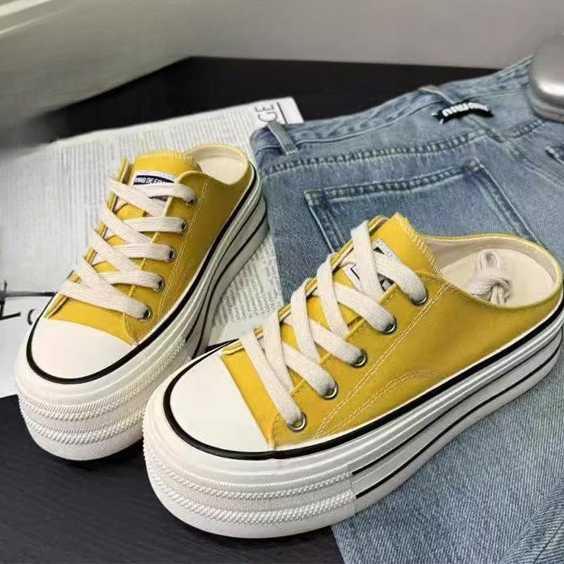 

Новые парусиновые туфли на толстой подошве, увеличивающие рост, с защитой носка и полушлепанцами для одной ноги 40 жёлтый