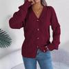 2025 Autumn/Winter V-neck Lantern Sleeve Cable Knit Button Cardigan Sweater for Women