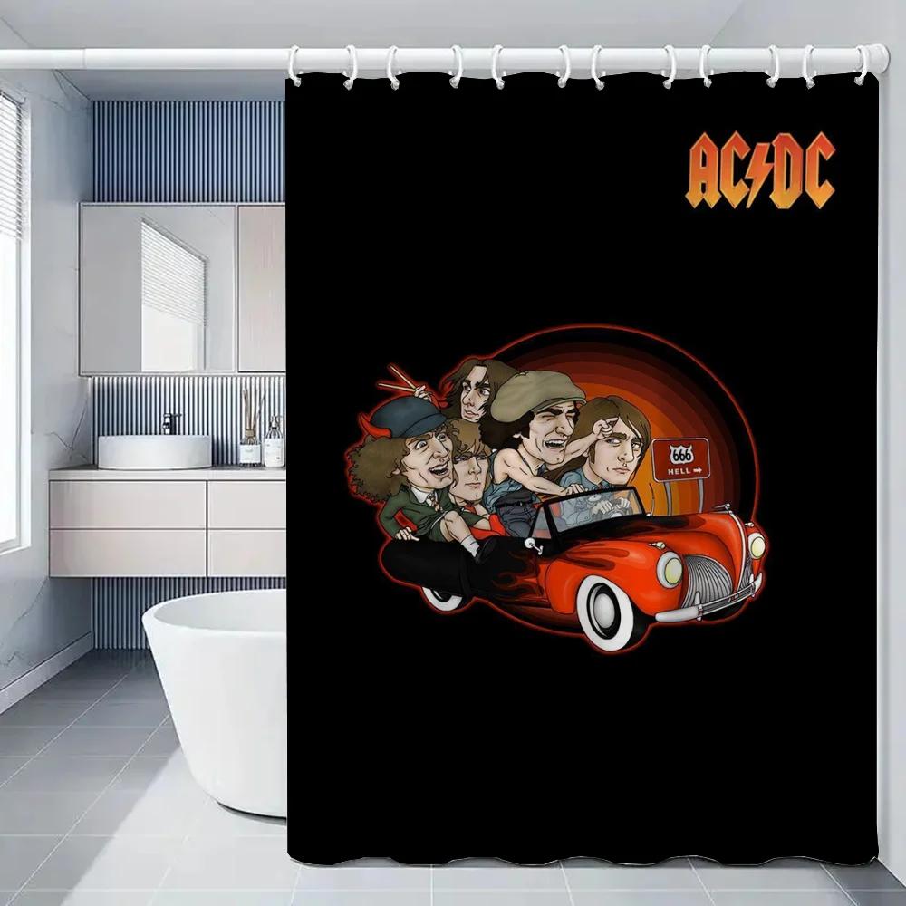 Rock-ACDC Shower Curtain for Bathroom Accessories Folding Partition Bath Curtains Bedrooms Waterproof Fabric Things the Set Home