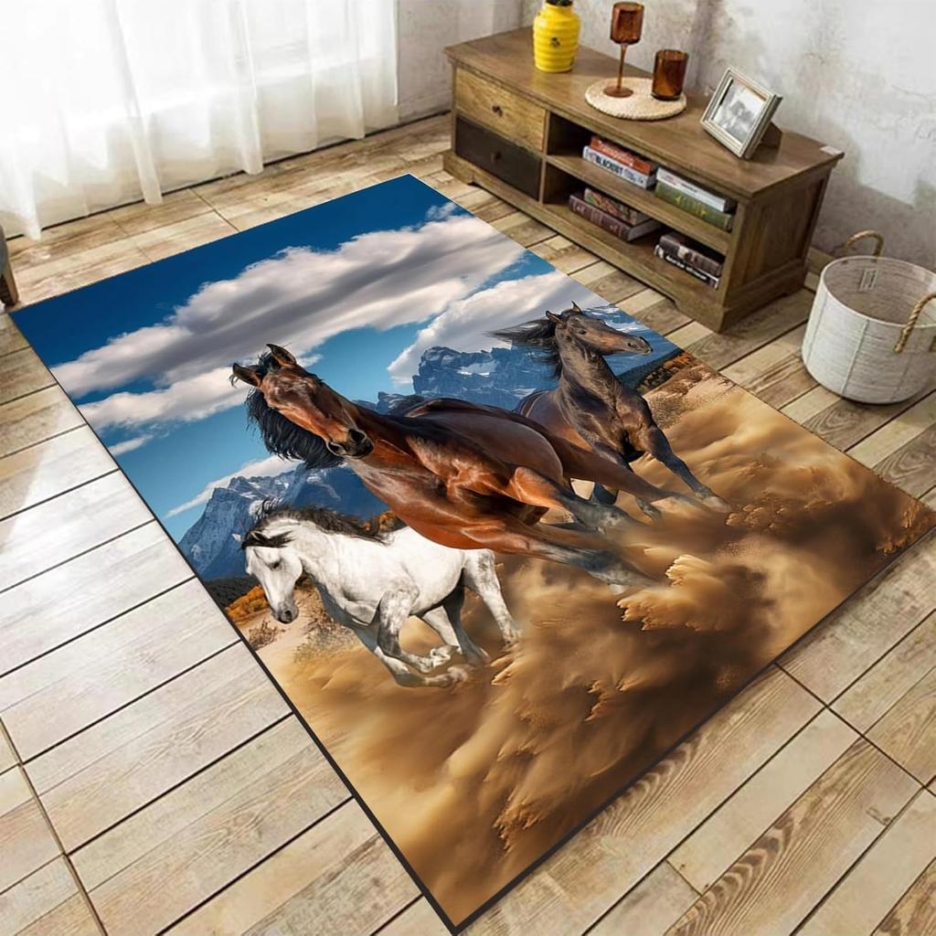 3D Printed Horse Carpets Kids Bedroom Large Animal Area Rugs for Living Room Anti-slip Child Game Soft Floor Mat Home Decoration