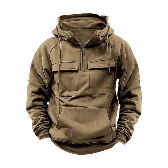 Men's Large Patch Pocket Drawstring Long Sleeve Half-Zip Hoodie clothes sale
