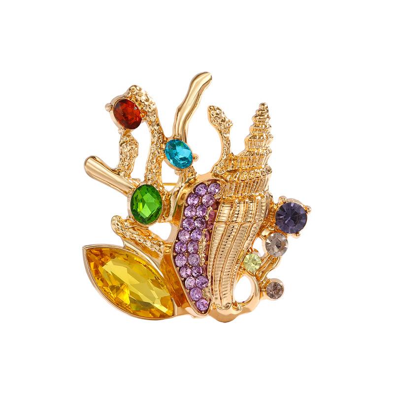 Marine Life Conch Horn Female High-end Exaggerated Crystal High-end Brooch