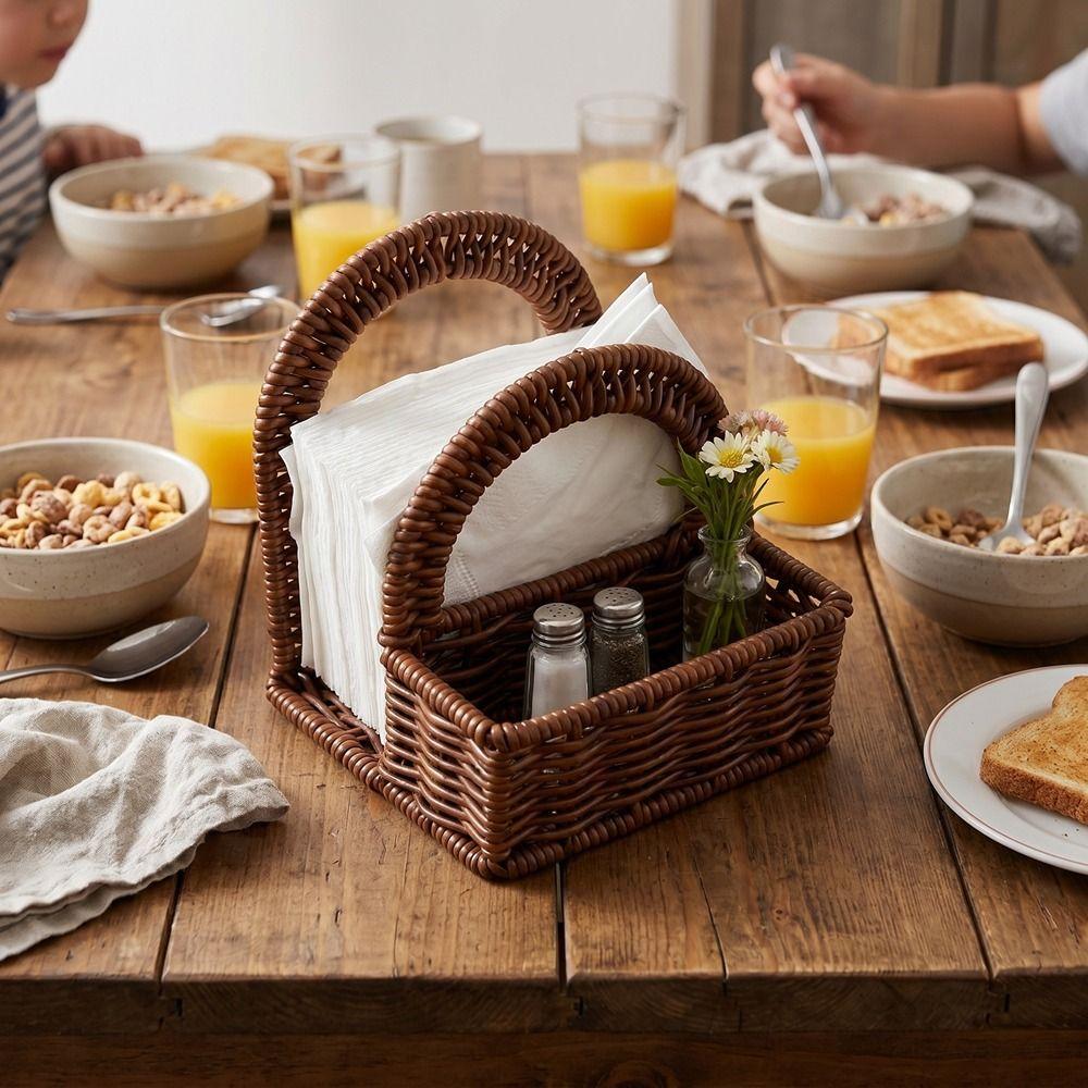 Decorative Imitation Rattan Napkin Holder Plastic Desktop Tissue Holder for Home