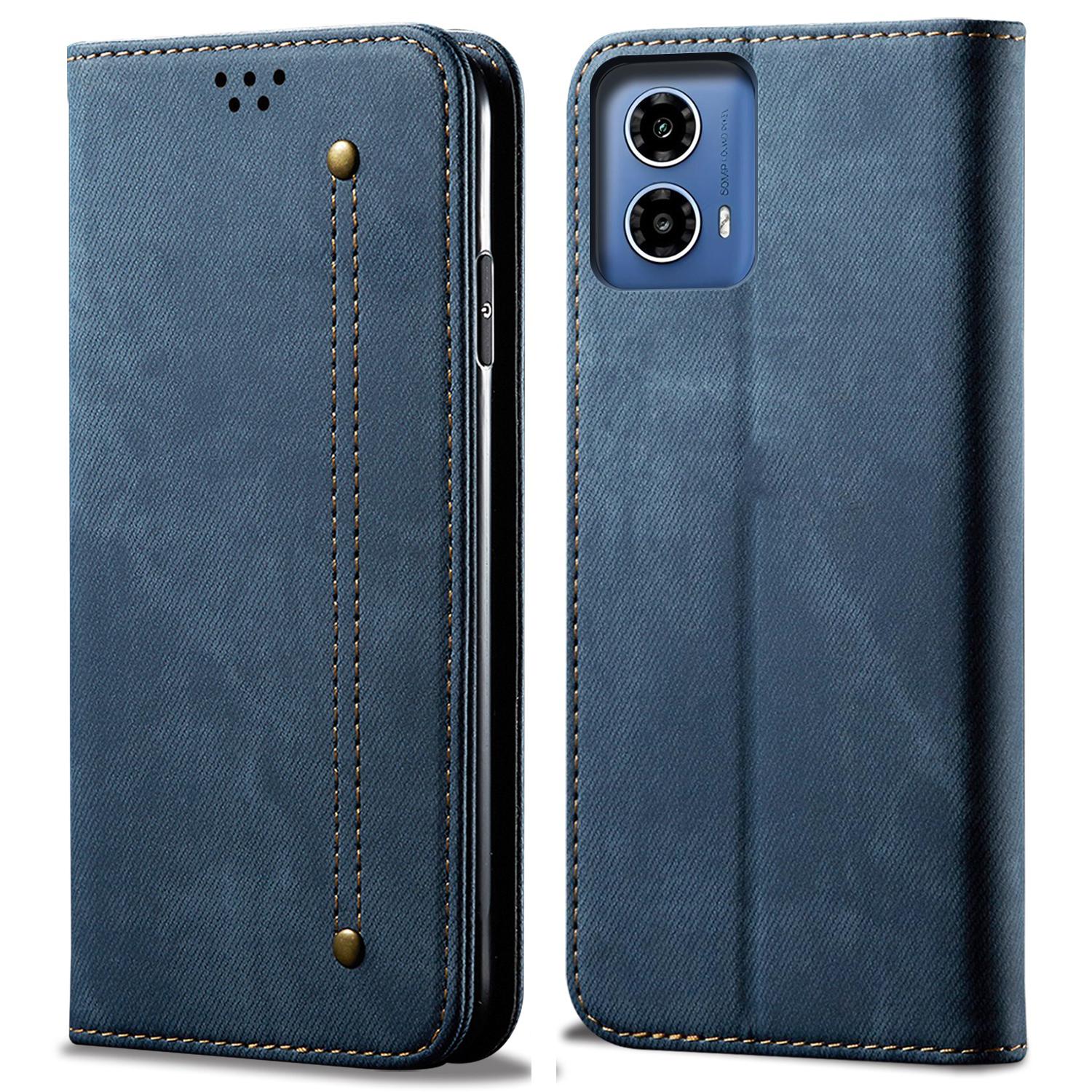 

Для Motorola Moto G85 5G/S50 Neo 5G Чехол Кожаный Кошелек Книжка Флип Обложка для Телефона Текстура Джинсовой Ткани Blue