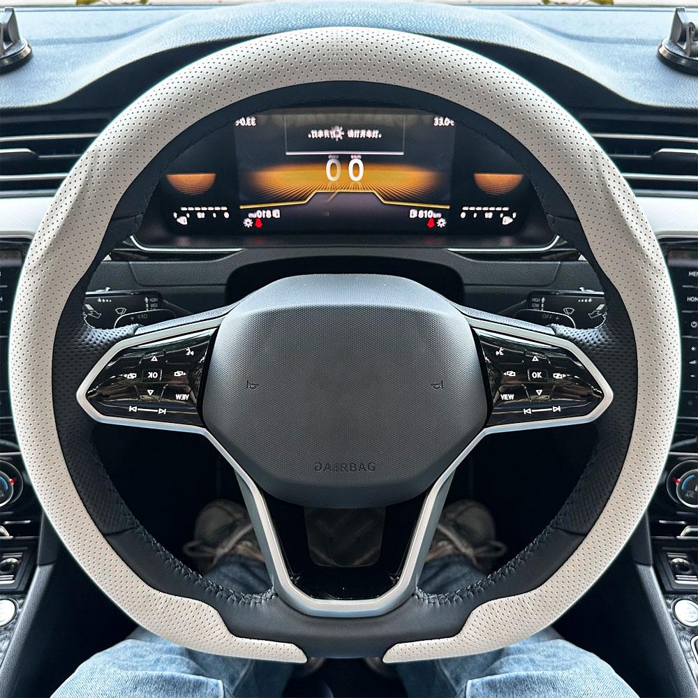 Leather D cut Auto Steering Wheel Cover Ultra-Thin Breathable Non-Slip D Shape Sport Car Steering Wheel Protector Accessories