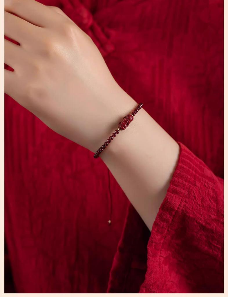 7A Natural Garnet Cinnabar Pi Xiu Women's Bracelet with Raw Ore Purple Gold Sand Elements