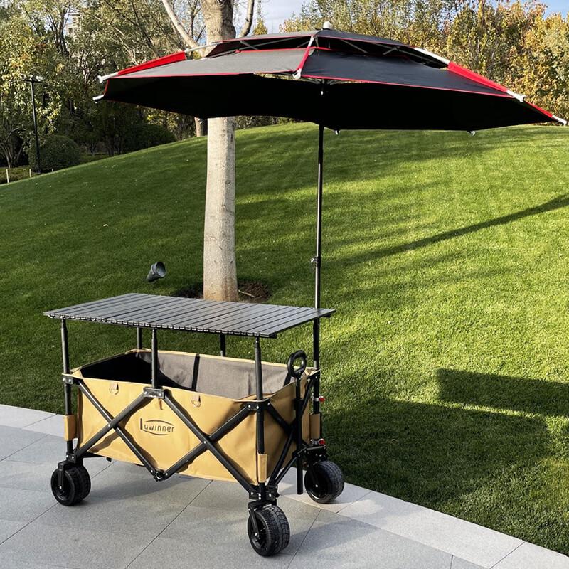 Adjustable Outdoor Stall Cart with Tabletop and Parasol