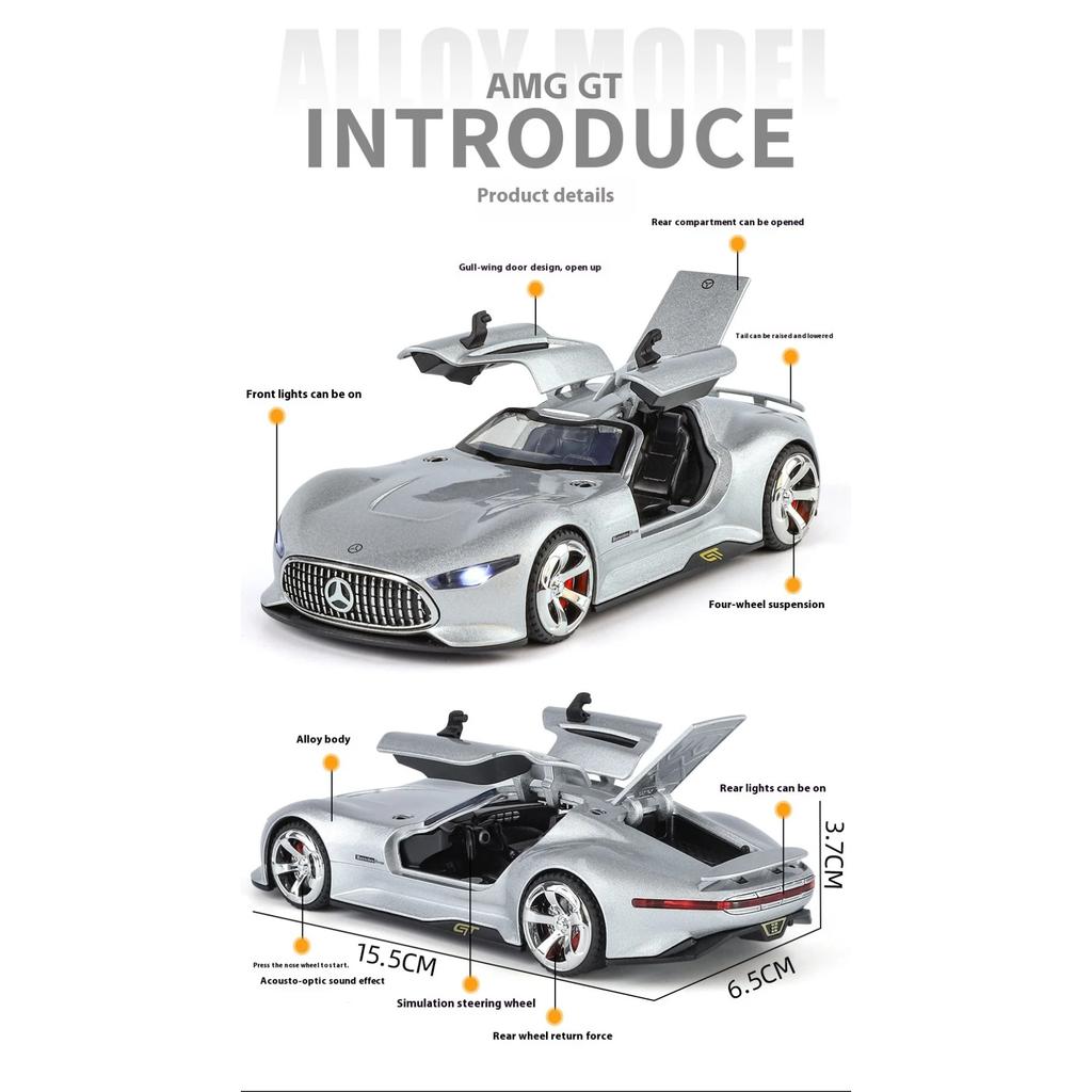 1/32 Scale Benz AMG Vision GT Supercar Alloy Diecast Car Model Sound and Light Classic Hobby Collectibles Gifts for Boyfriend