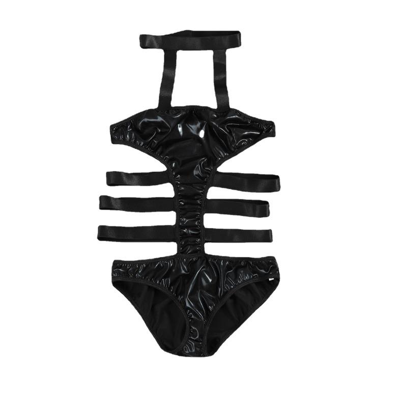 New supply fun buckle fish bone shaping patent leather onesie fun set