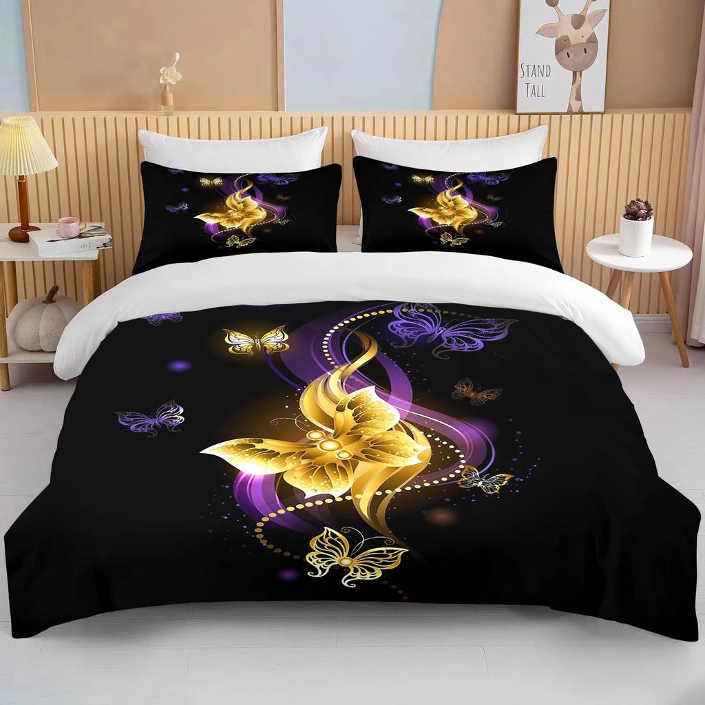 12 Sizes Gold Butterfly Bedding Set Luxury Black Duvet Cover Bedclothes 3d Printed Comforter Bedding Sets For AdultsCute Bed Set