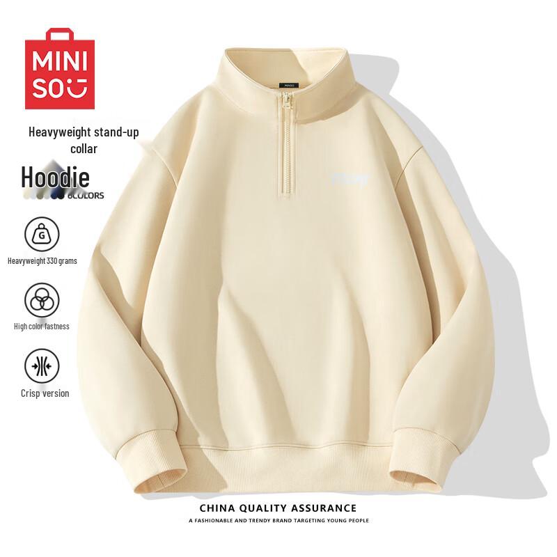 MINISO Men's Half-Zip Letter Print Stand Collar Sweatshirt