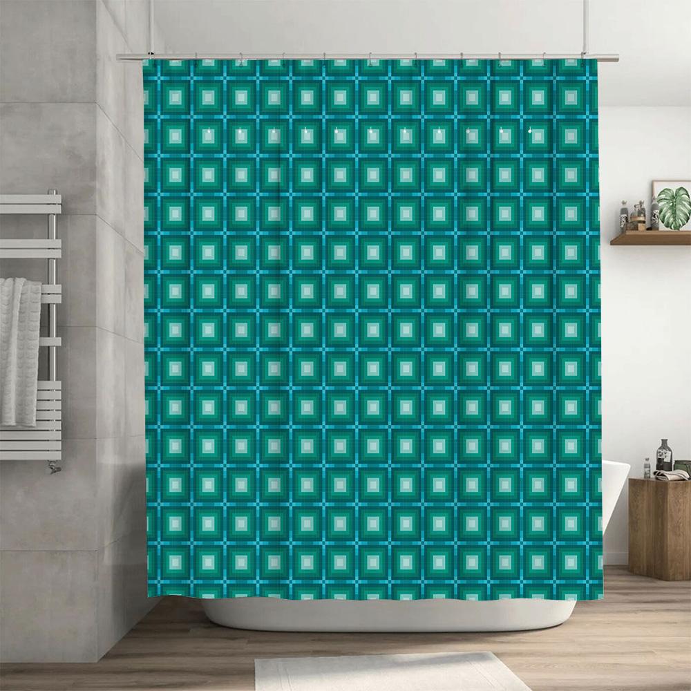Modern Blue Square Shower Curtain Waterproof Bath Decor