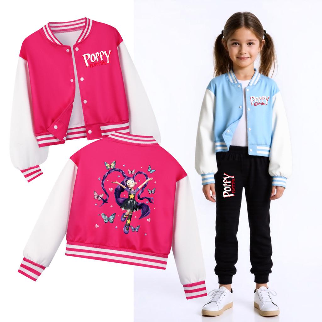 5599 Kids Girls Lily Lovebraids Printed Casual Button Long Sleeves Baseball Jacket Coat