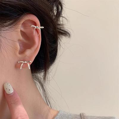 Ballet Ribbon Bow Earrings Sterling Silver Ear Clips No Pierced Earrings Ear Bone Clips