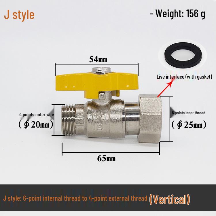 Brass Gas Valve: 4-Point Household Threaded, 6-Point Floor Heating Boiler Ball Valve, Wall-Hung Angle Valve