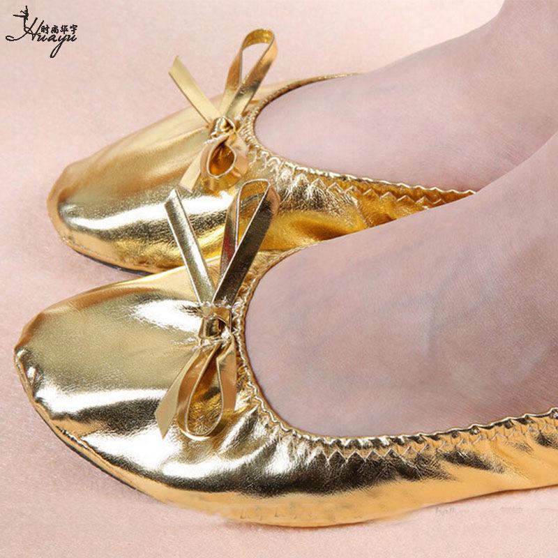 Huayu Dance Performance Shoes: Gold Belly Dance Flats with Soft Sole & High Heel Versatile for Indian and Square Stage