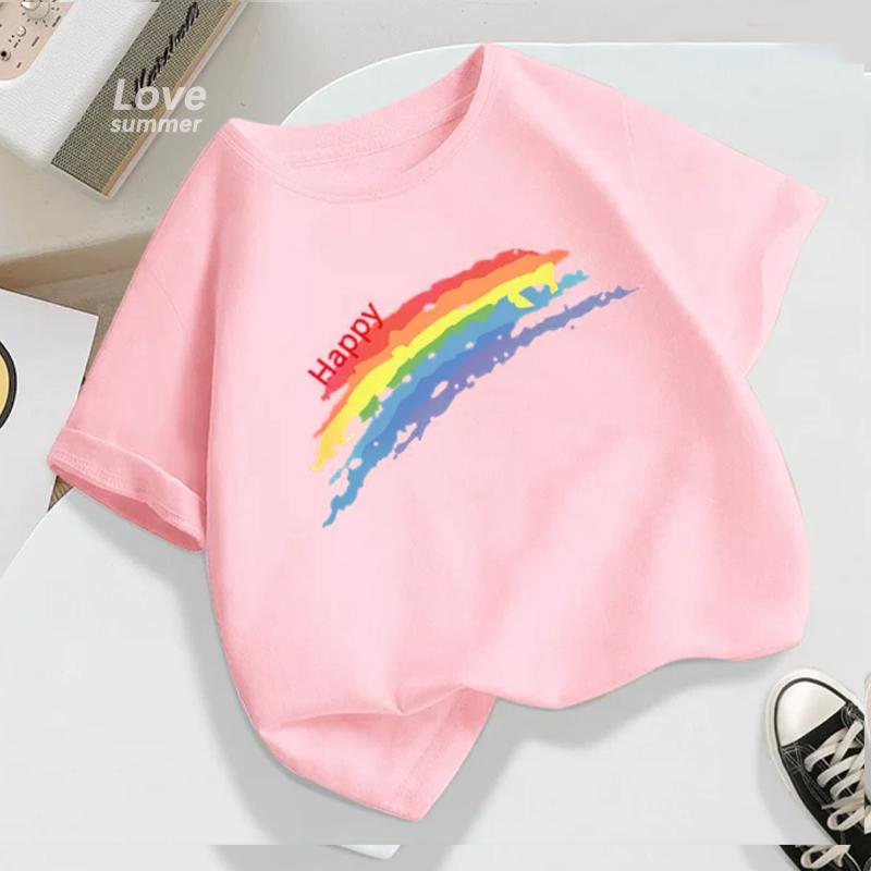 Jungen Mädchen T-Shirt Sommer Baumwolle Kurzarm T-Shirt Trendiges Regenbogen Design Kinder T-Shirt Mode Kinder Kleinkind Oberteile Zurück zur Schule