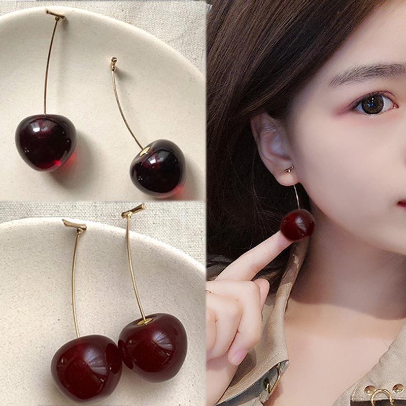 

Trendy Cherry Earrings: Cute, Energetic, Long, and Fresh for 2023 Red, 18mm Diameter
