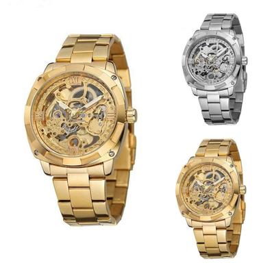 Men's Mechanical Wristwatch with Skeleton Dial and Luminous Hands Stainless Steel Band Automatic Movement Elegant Design
