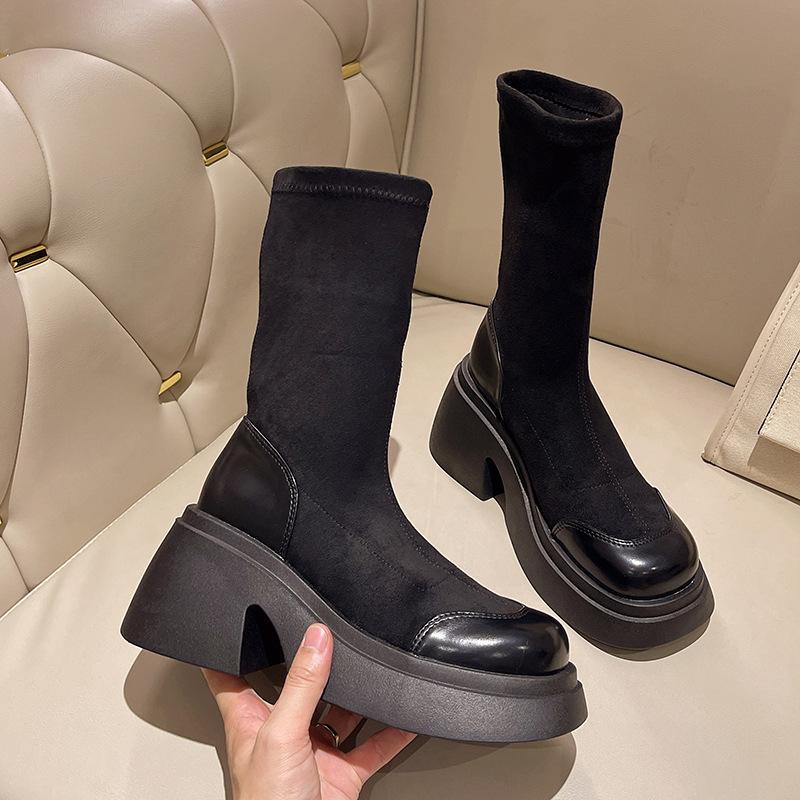 Martin boots women's thin new platform short boots thick high heel elastic boots sleeve height increase small women's boots