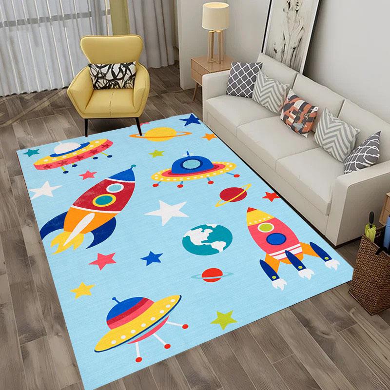 Modern Cartoon Space Rocket Carpet For Living Room Decoration Rug Porch  kids Bedroom Sofa Table Non-slip Floor Mat Home Doormat