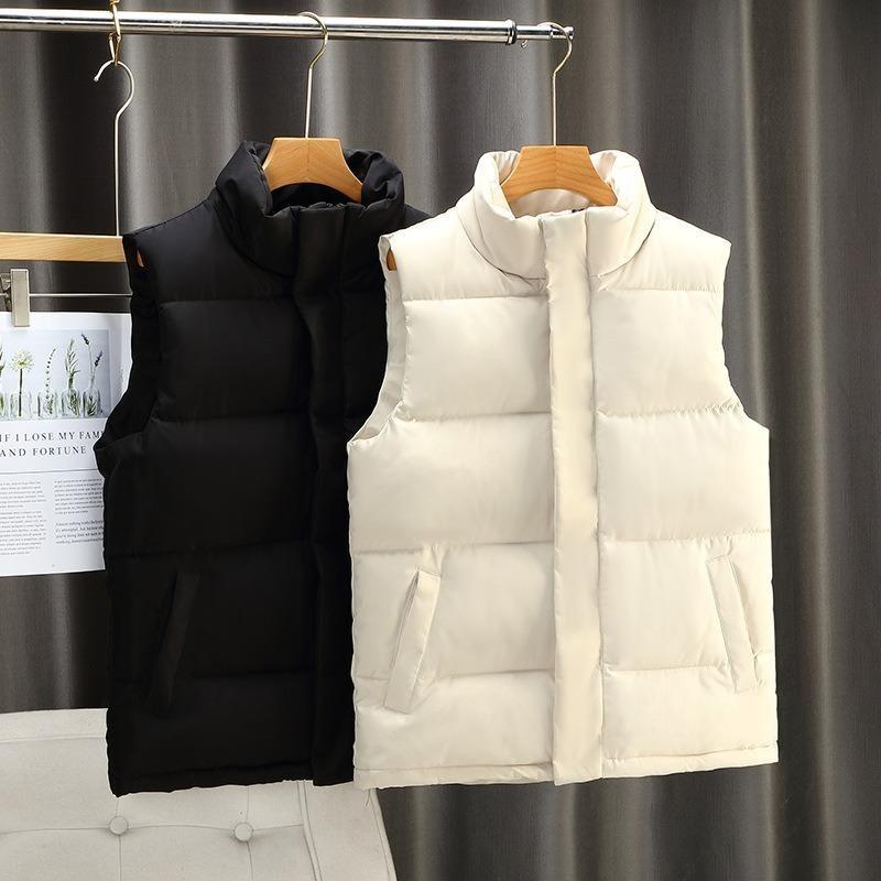Gilet di Cotone Piumino da Uomo Autunno e Inverno Giacca Plus Velluto Ispessito Gilet Tinta Unita Collo Alto