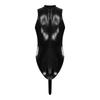 Herren Glänzender PU Ärmelloser Stehkragen Beutel Bodycon Bodysuit Dessous