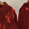 Damen Übergröße Roter Zopfstrickpullover - Dick, Locker, Perfekt für Weihnachten und Winter