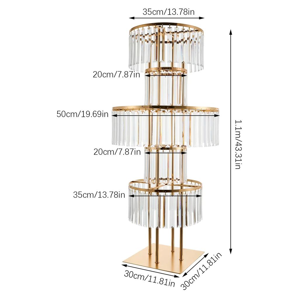 5 Tier Wedding Centerpieces Flower Stand with Hanging Crystals Gold Vases Round Flower Chandelier Pedestal for Birthday Party