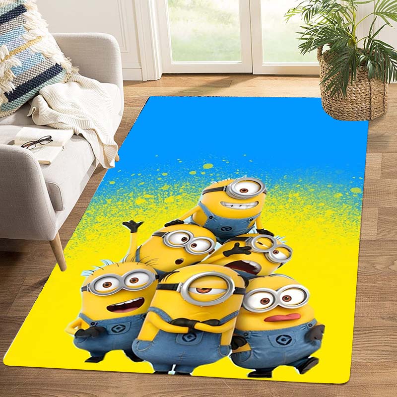 Minions Themed Round Rug Cartoon Flannel Carpet Non-Skid Floor Mat Children Playroom Bedroom Home Decor