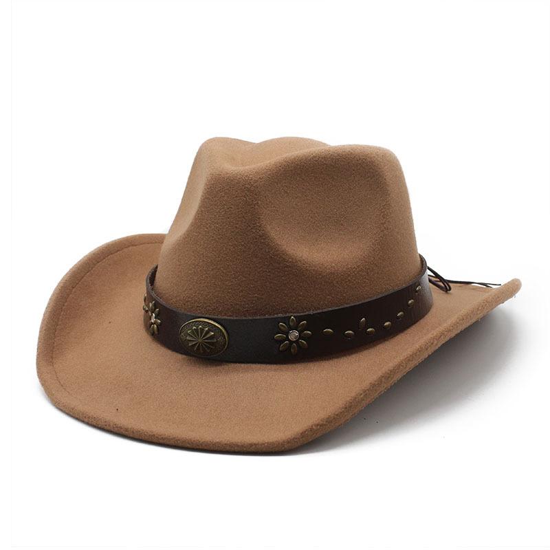 Western Cowboy Hat Woolen Jazz Top Hat Men'S And Women'S Ethnic Style Horse Riding Outdoor Curved Brim Hat