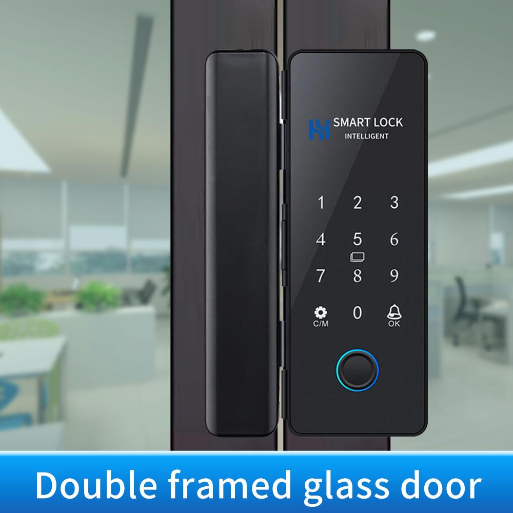 Fingerprint Glass Door Lock Bluetooth Sliding Glass Door Smart Lock Electronic Rfid Card Lock Hahalock APP Control