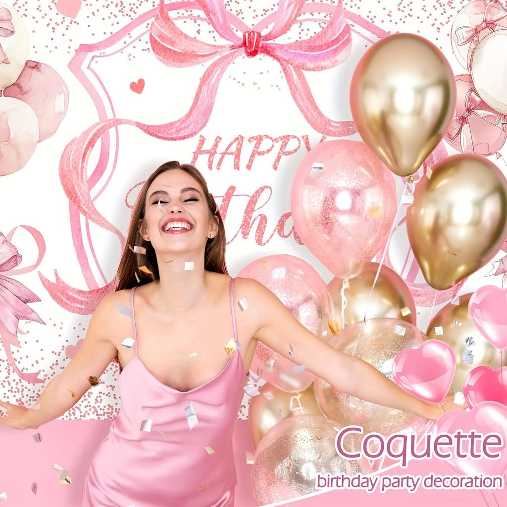 Fashionable pink bow and sparkling balloon birthday banner - multi-functional for girls' parties and bachelor's parties