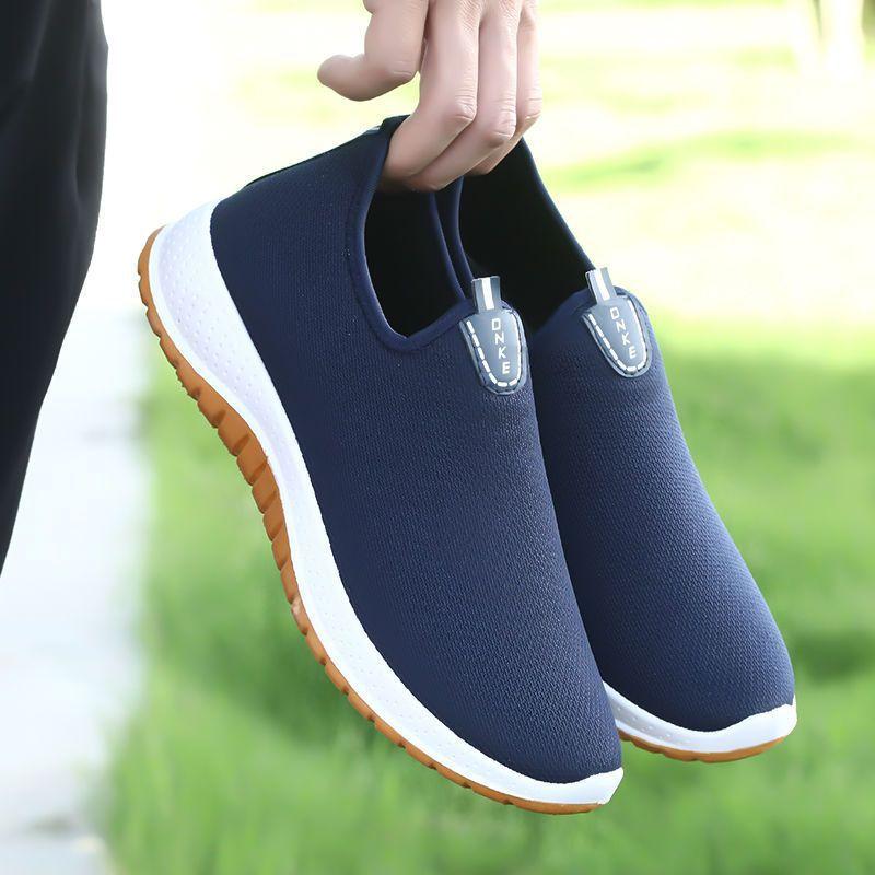 Scarpe da passeggio comode per anziani da uomo, traspiranti, in maglia, con suola antiscivolo, leggere, per escursioni all'aperto, sneakers casual antiscivolo
