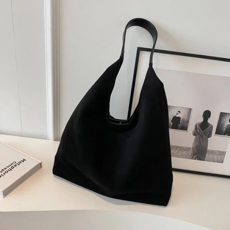 Women Suede Shoulder Bag Retro Single Shoulder Bag Large Capacity Trendy Work Solid Color Vintage Top Handle Bag