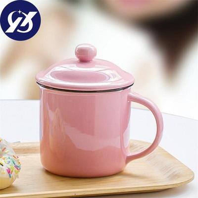 400ml Vintage Enamel Coffee Mug with Lid Ceramic Milk Mug Pigmented Tea Cup Office Water Cup Drinkware