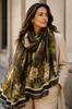 An Elegant Scarf with a Floral Pattern On a Background In Shades of Green and Brown